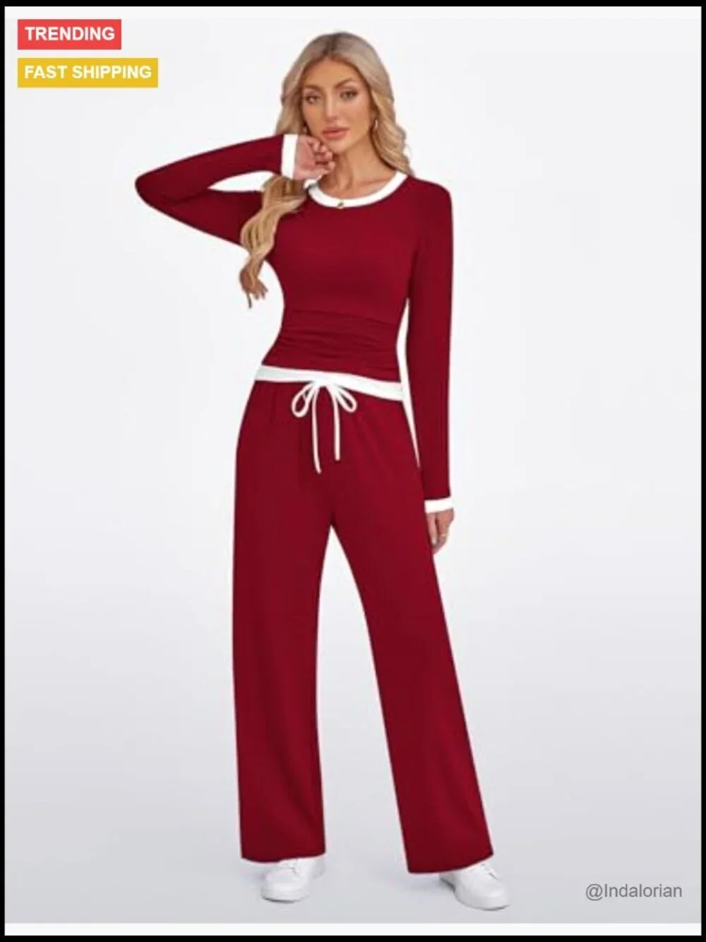 Rayon Lounge Set Long Sleeve Top Wide Leg Pants Matching Outfit